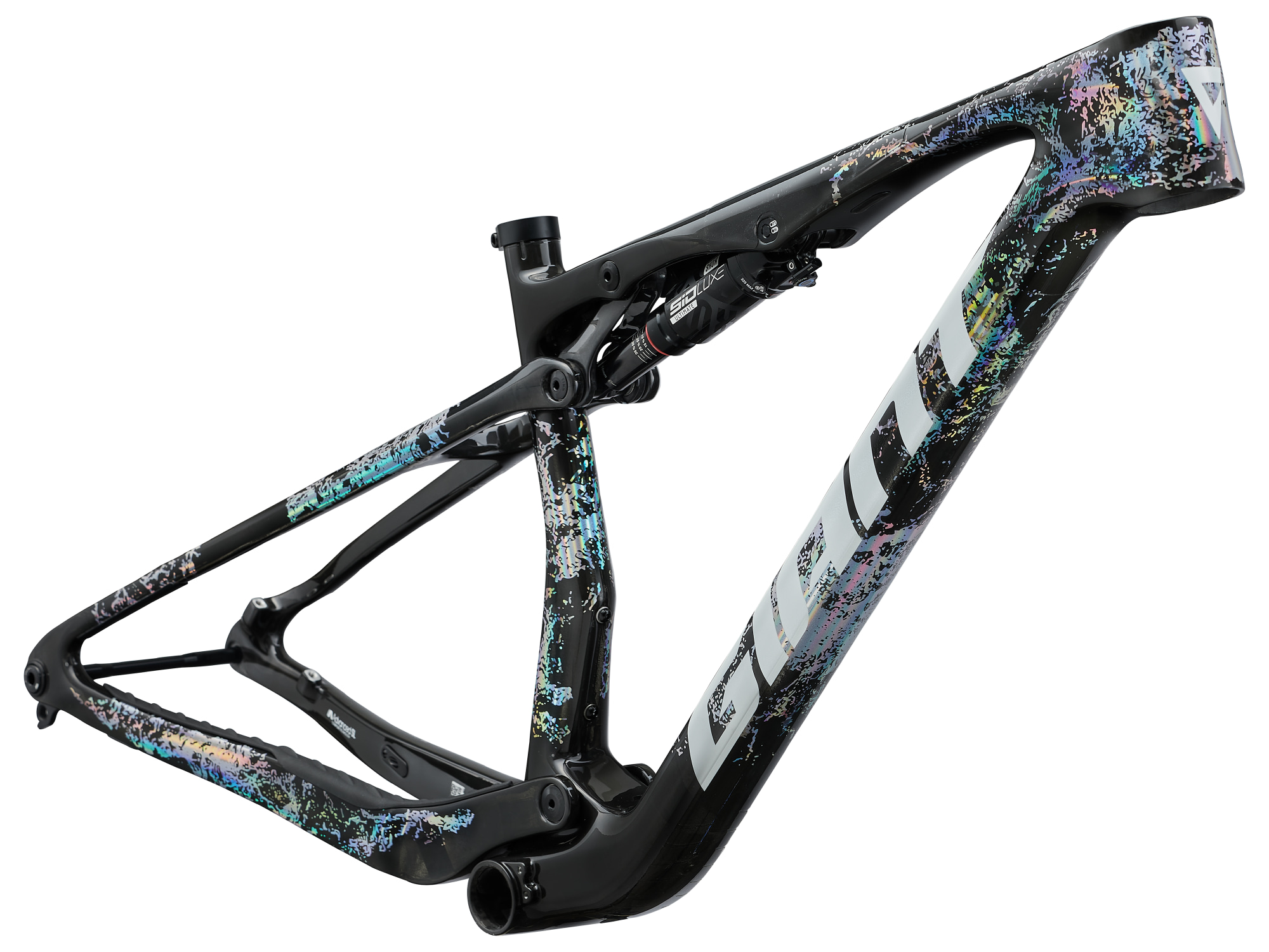 Giant Anthem Advanced SL Carbonrahmen in Iris Drift mit gefedertem Hinterbau in Detailansicht.