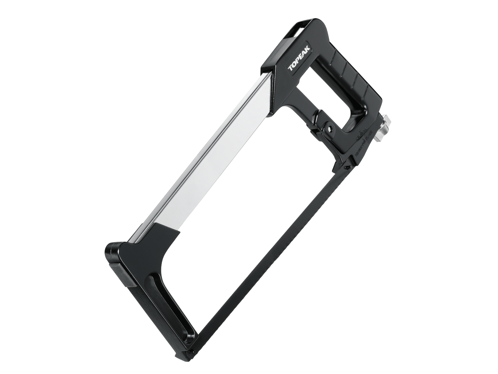Topeak HackSaw TPS-SP47 Detail der Blattaufnahme mit 45- und 90-Grad-Saegeblattposition.