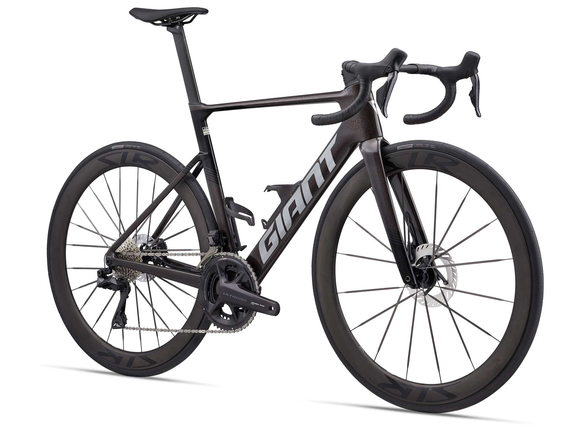 Vélo route aéro carbone Giant Propel Advanced Pro 0 Di2 en noir (Obsidian Pulse), vue côté transmission (trois quarts avant droit)