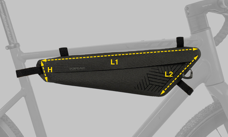 Topaek MidLoader Drybag Rahmentasche, Infografik Legende Abmessungen