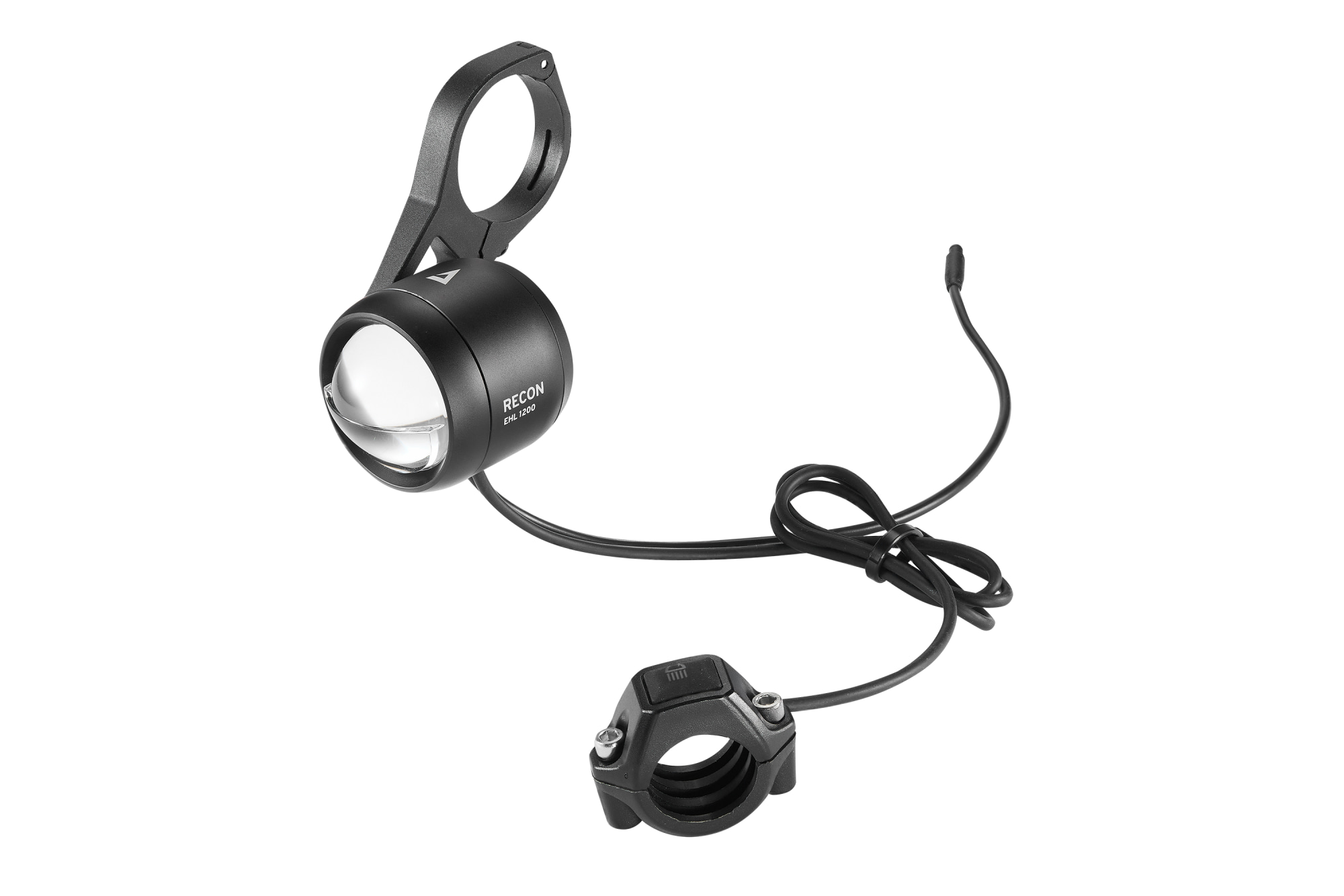Giant Recon EHL 1200 Frontlicht in Schwarz mit Lenkerschalter und Anschlusskabel.