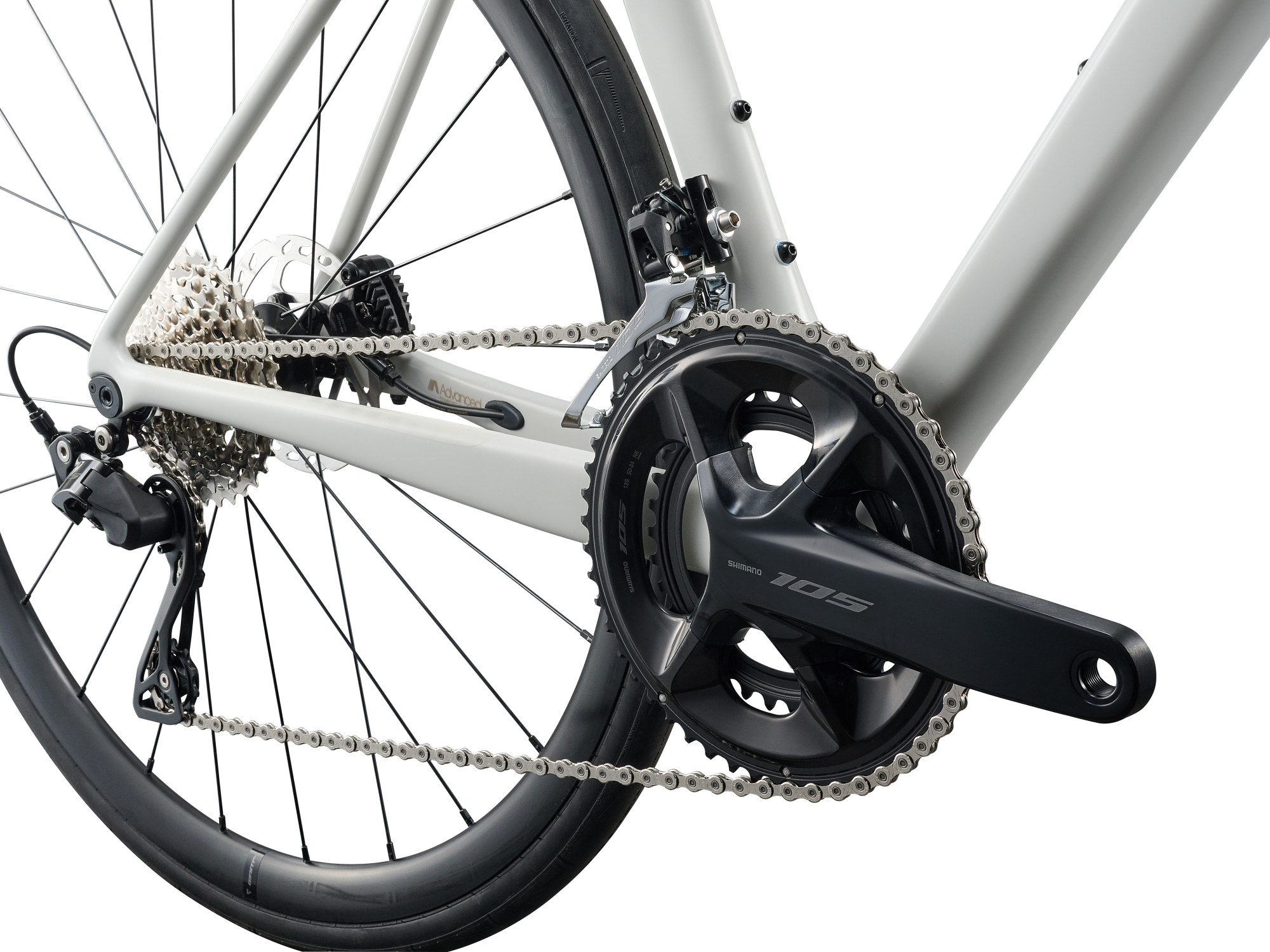 Liv Langma Advanced 2 Rennrad in QOM White mit Scheibenbremse und Carbon-Gabel.