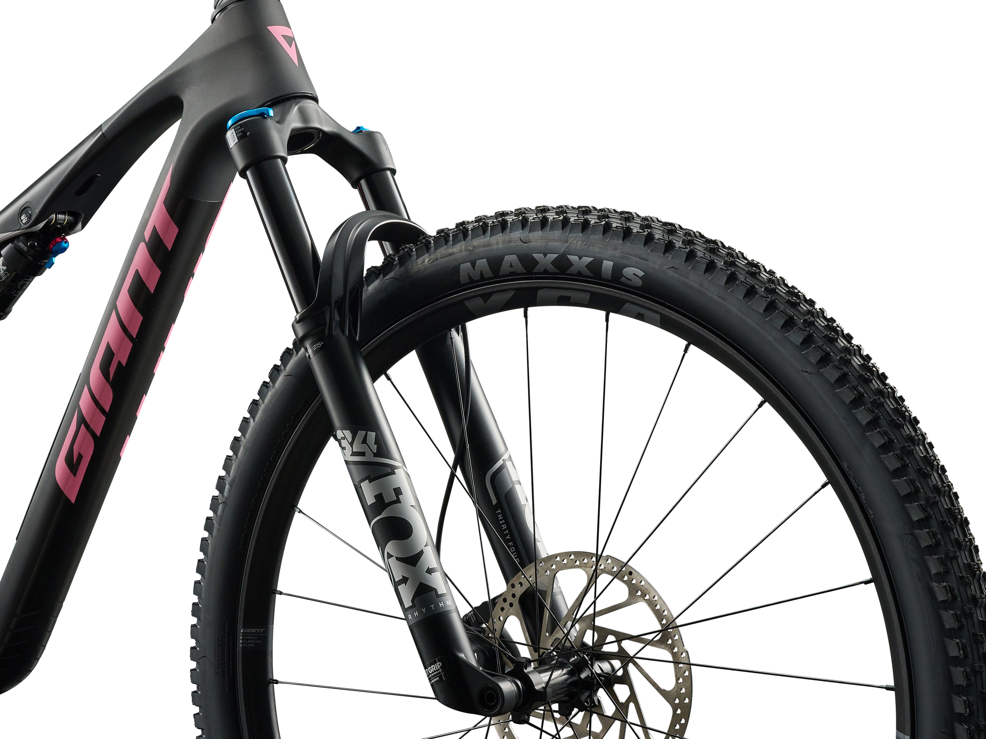 Giant Anthem X Advnaced SL 3 Fullsuspension MTB aus Carbon in hell- dunkelgrau, Detailansicht Vorderrad mit Gabel