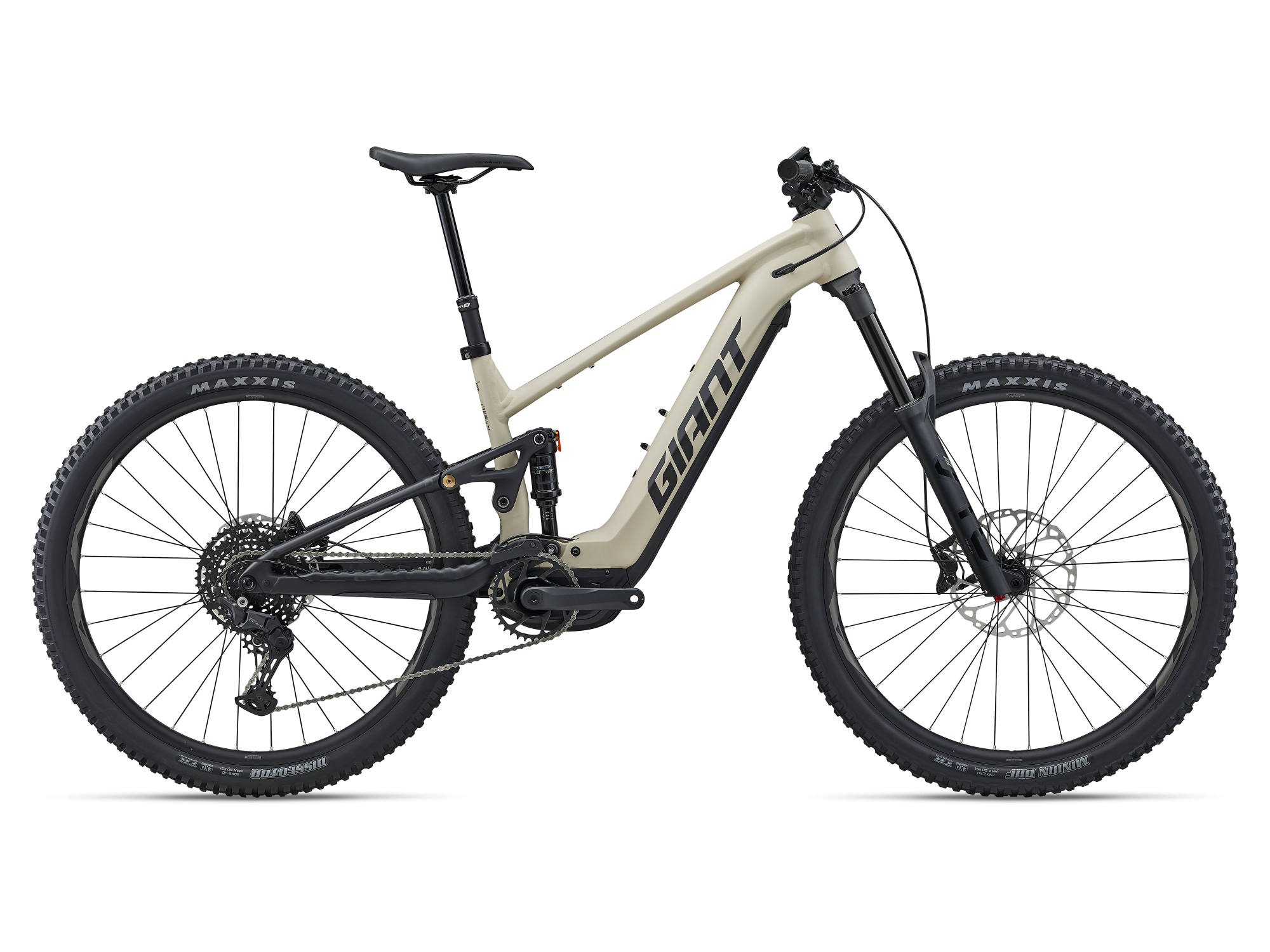 Giant Stance E+ E‑MTB in Almond in Seitenansicht mit vollintegriertem Akku und 29‑Zoll‑Laufrädern.