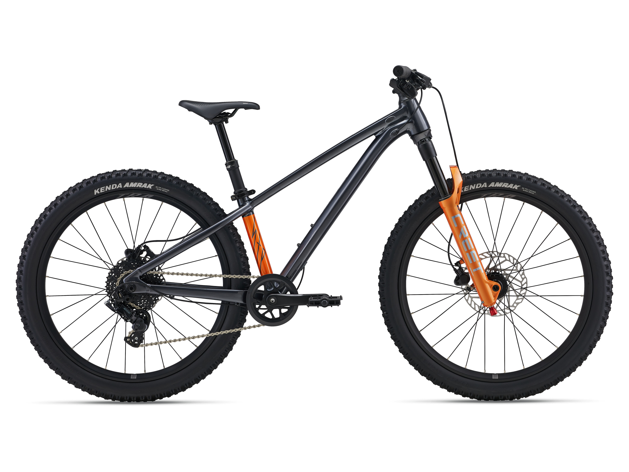 VTT semi-rigide dirt 24 pouces Giant STP 24 en noir-orange, vue côté droit