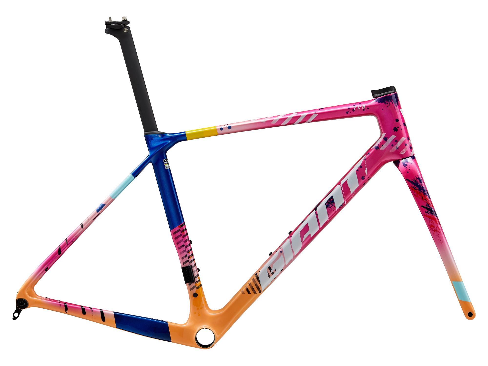 Cadre carbone Giant TCR Advanced PRO en orange-bleu-rose, vue côté droit