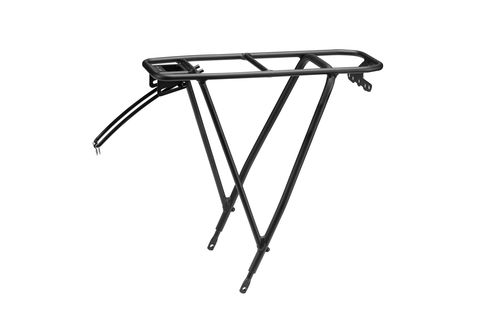 Schwarzer Giant Rack-It Lite Gepäckträger aus Aluminium mit verstellbaren Beinen, seitliche Ansicht, auf weissem Hintergrund.
