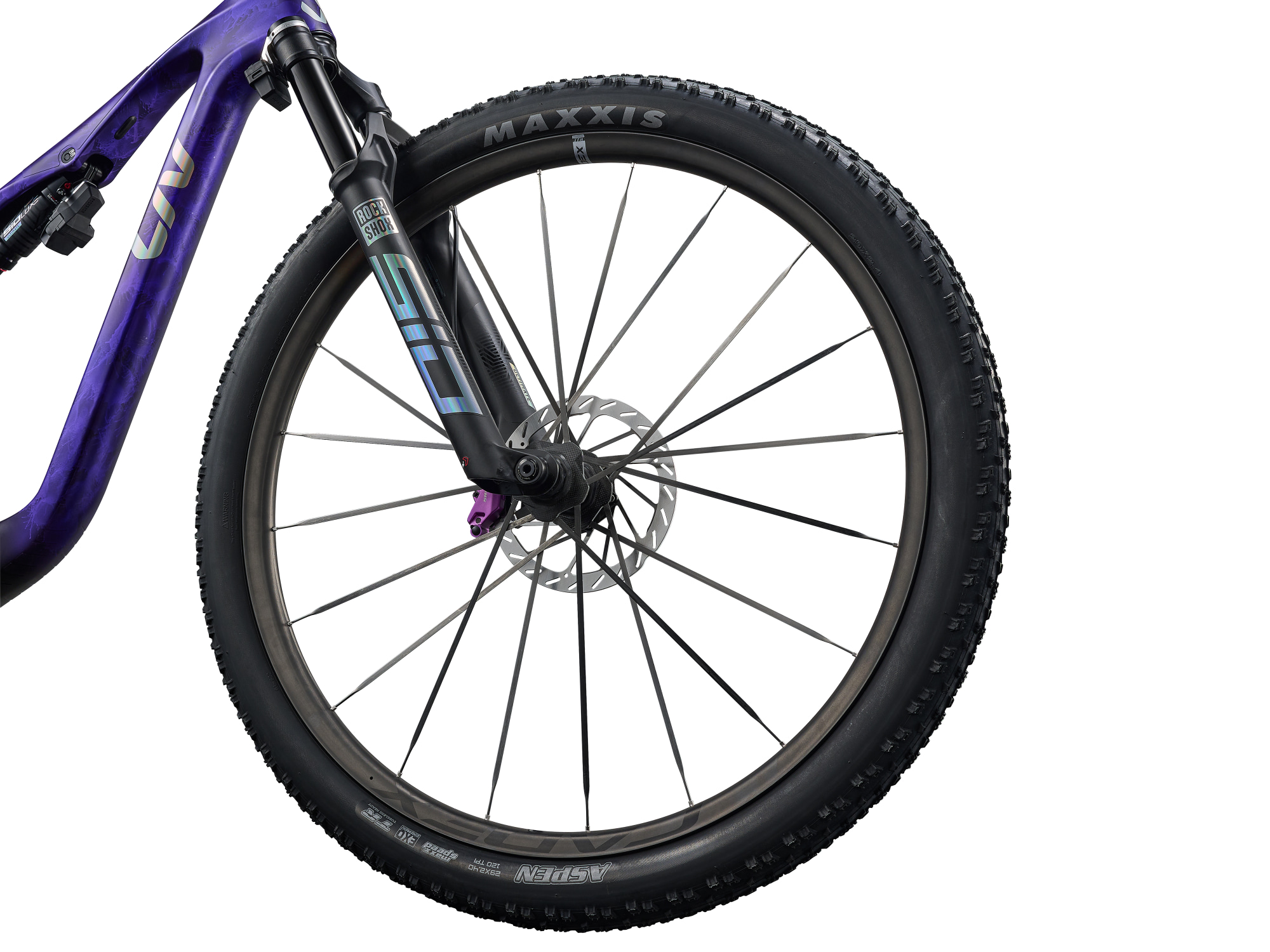 Liv Pique Advanced SL SE Oberrohr in Stella Storm Purple mit Liv Logo und RockShox Federgabel