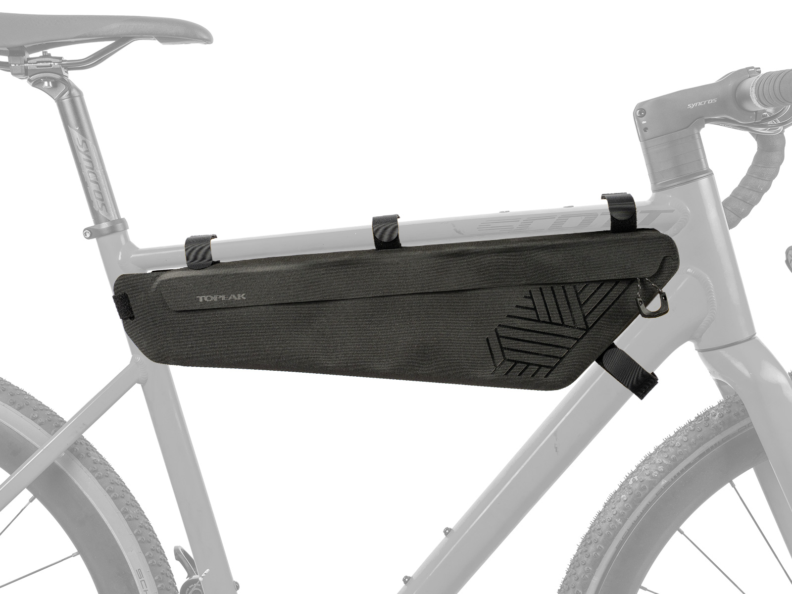 Topaek MidLoader Drybag Rahmentasche in Gr L in schwarz, Infografik montiert am Rahmen