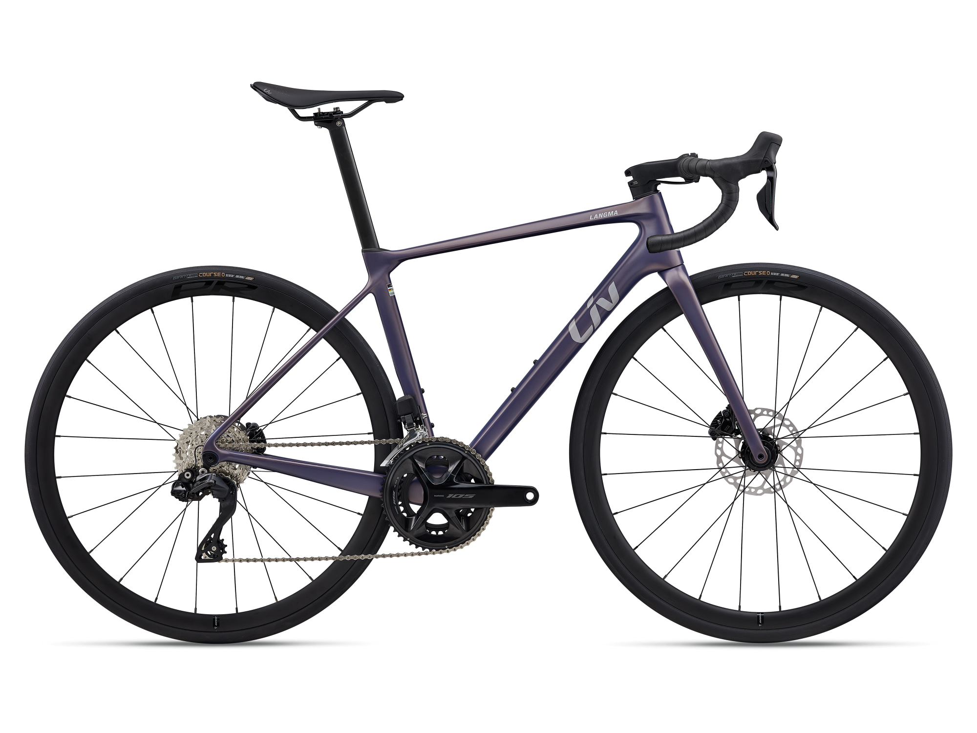 Vélo route Liv Langma Advanced 1 QOM en violet métallisé, vue côté droit