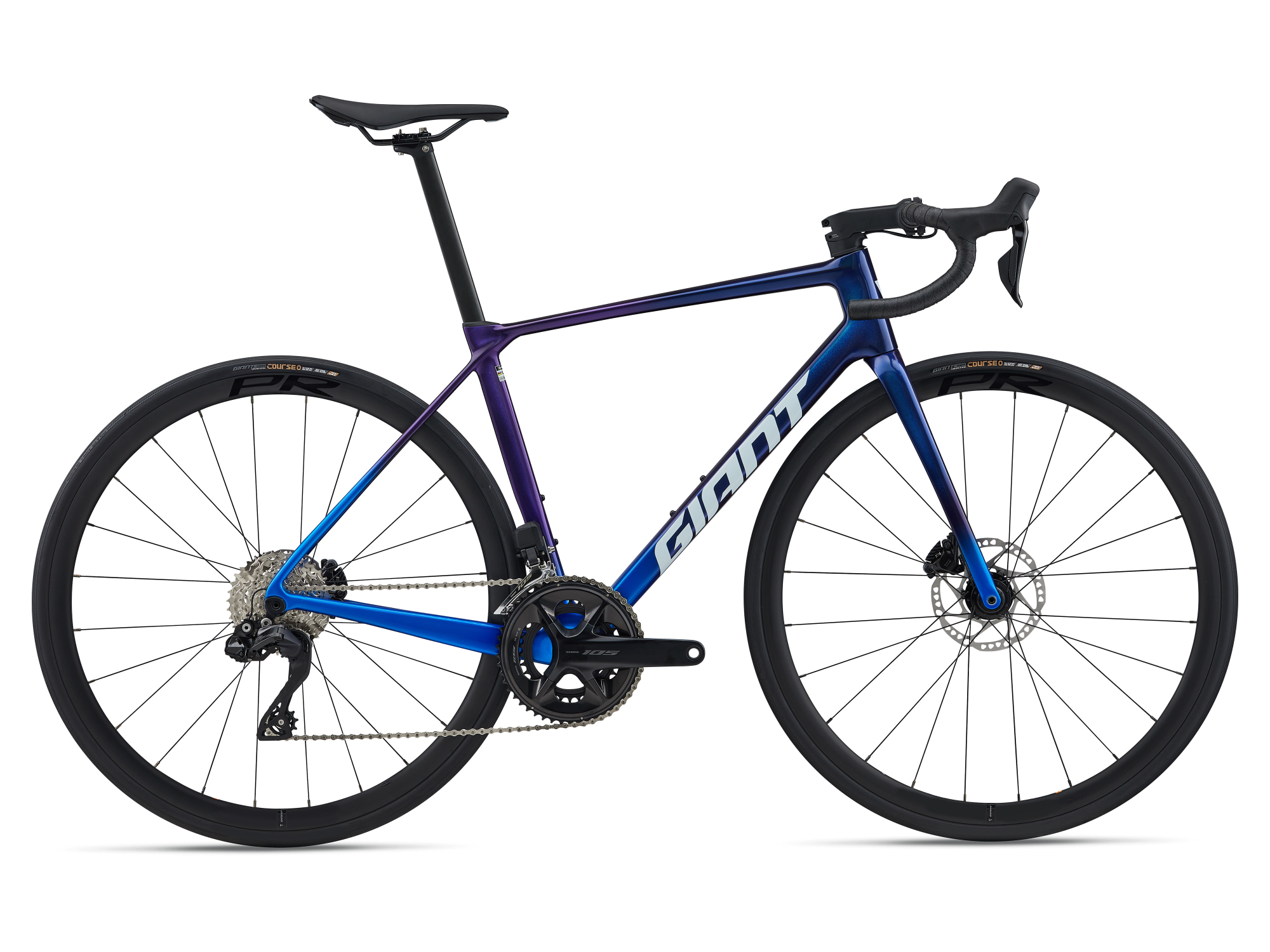 Giant Rennrad TCR Advanced 1 Carbon in dunkelblau lila, schwarze Komponenten mit Shimano 105, Seitenansicht