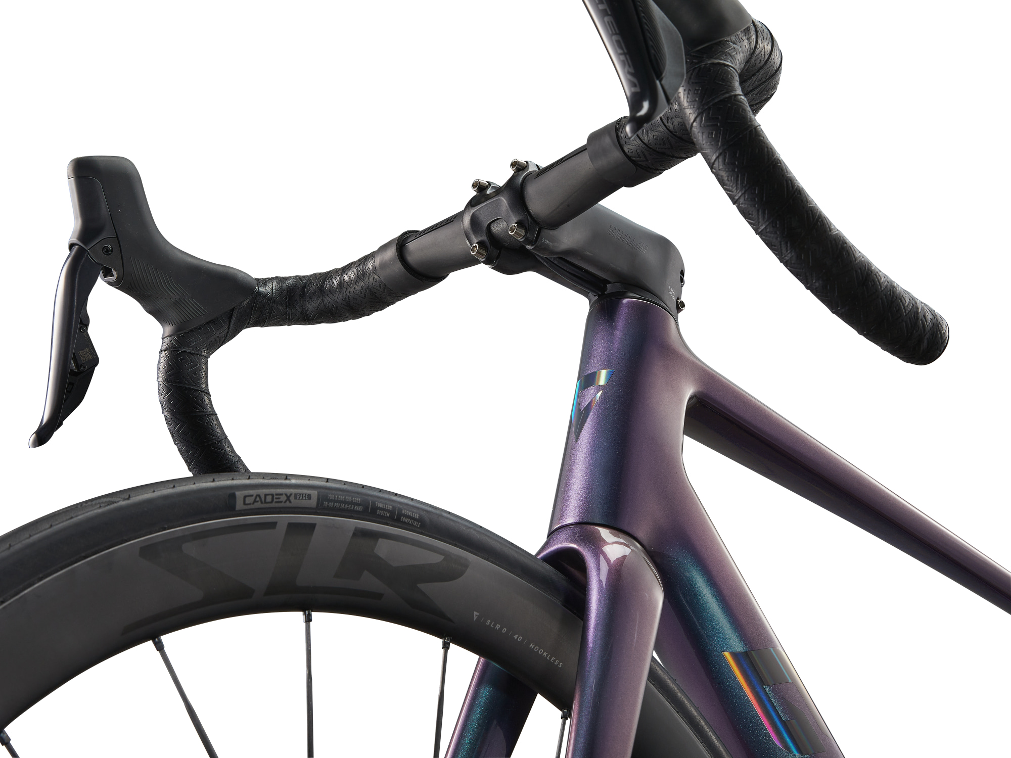 Giant TCR Advanced SL 1 Carbon Rennrad in blau/lila changierend, Detailansicht Steuerkopf und Lenker