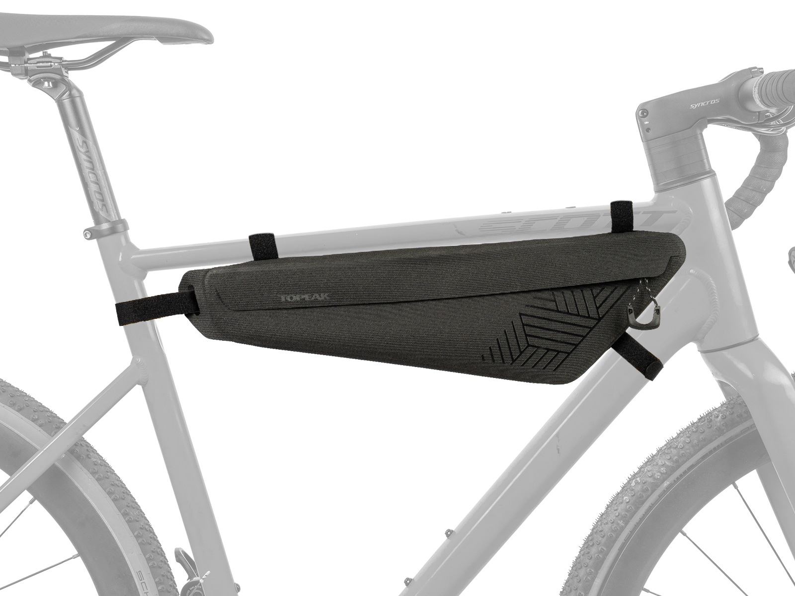 Infografik zur Topeak Mitloader DryBag Rahmentasche in Gr. M in schwarz, montiert im Rahmendreieck