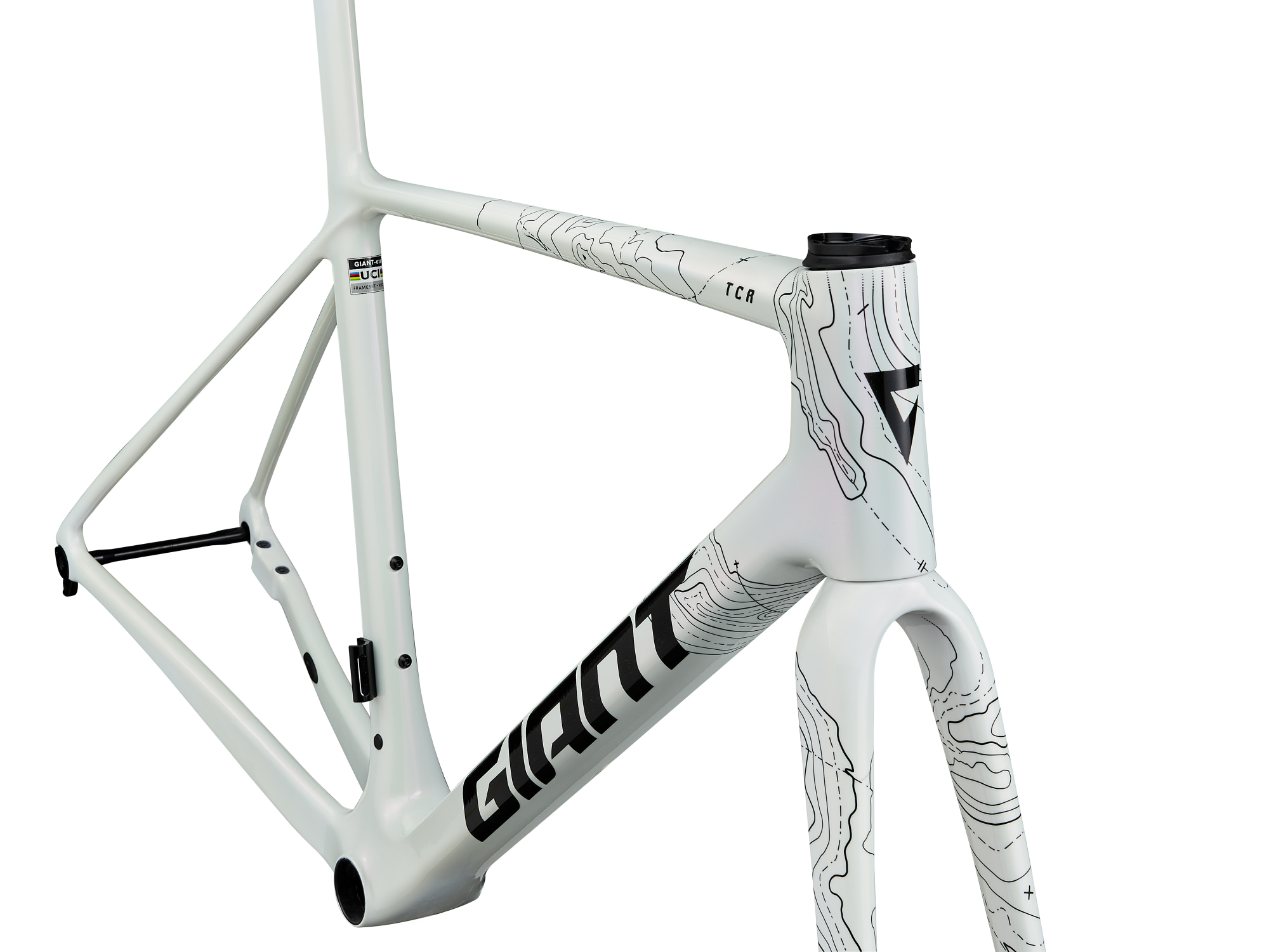Cadre carbone Giant TCR Advanced SL, vue zoomée trois-quarts avant droit 