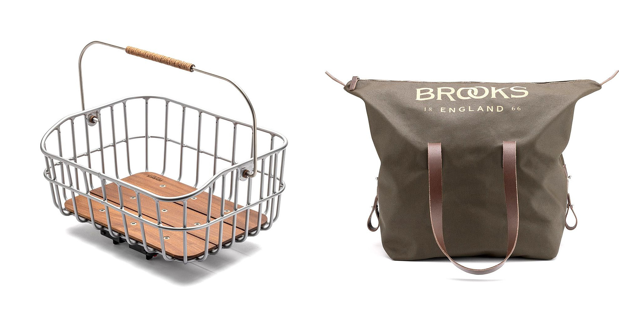 Panier de porte-bagages Brooks Peckham en aluminium, fond en bois / sac fourre-tout Brooks Clapham en toile de coton robuste
