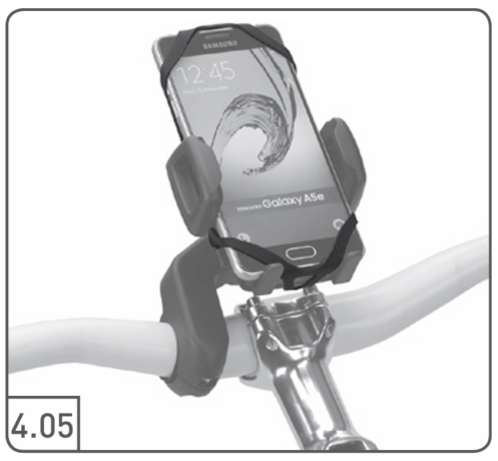 grafiesche Darstellung eines mit der ergotec Handyhalterung montierten Mobiltelefons