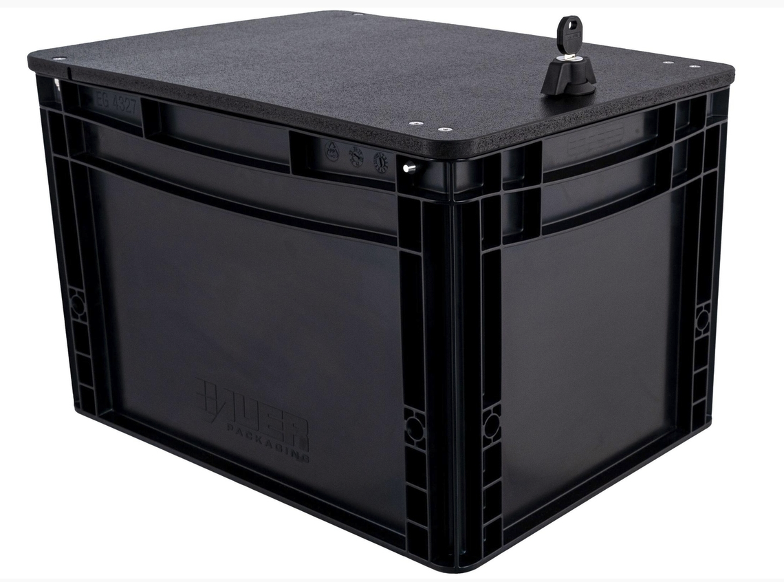 Chike Transportbox in Schwarz mit abschliessbarem Deckel und Schloss für Linksmontage