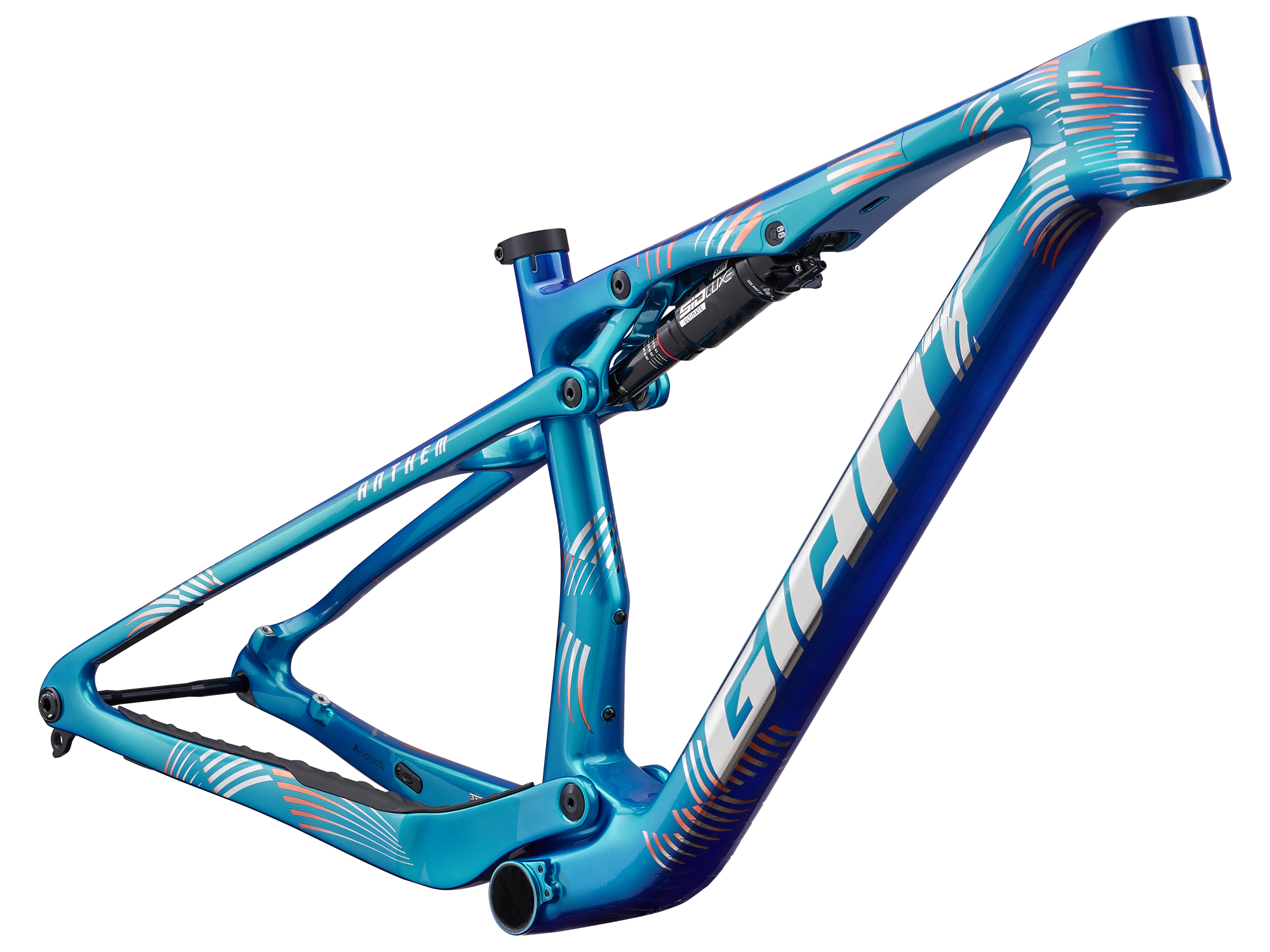 Giant Anthem Advanced SL MTB-Frameset in Electric Storm Blau mit integriertem Dämpfer und sportlicher Geometrie.