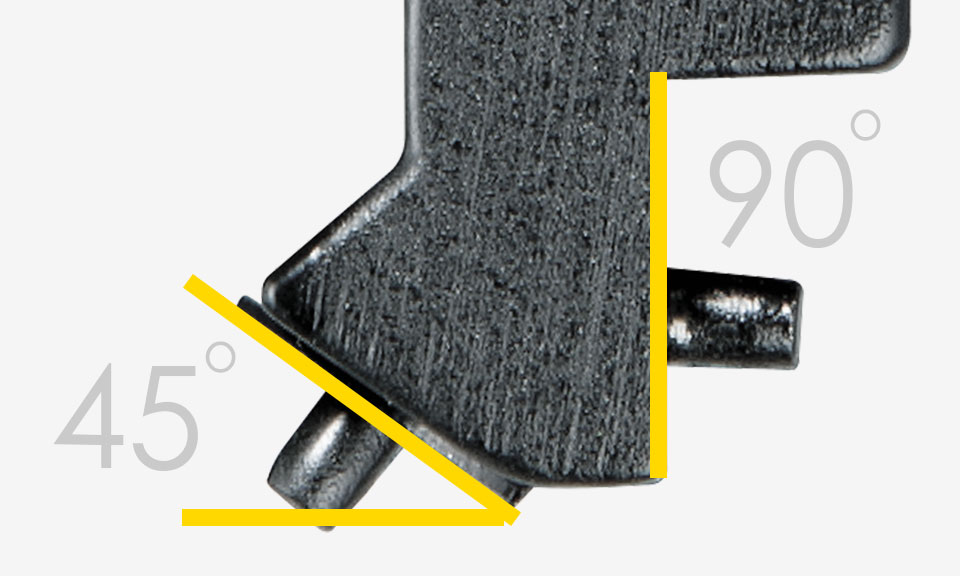 Topeak HackSaw TPS-SP47 Detail der Blattaufnahme mit 45- und 90-Grad-Saegeblattposition.
