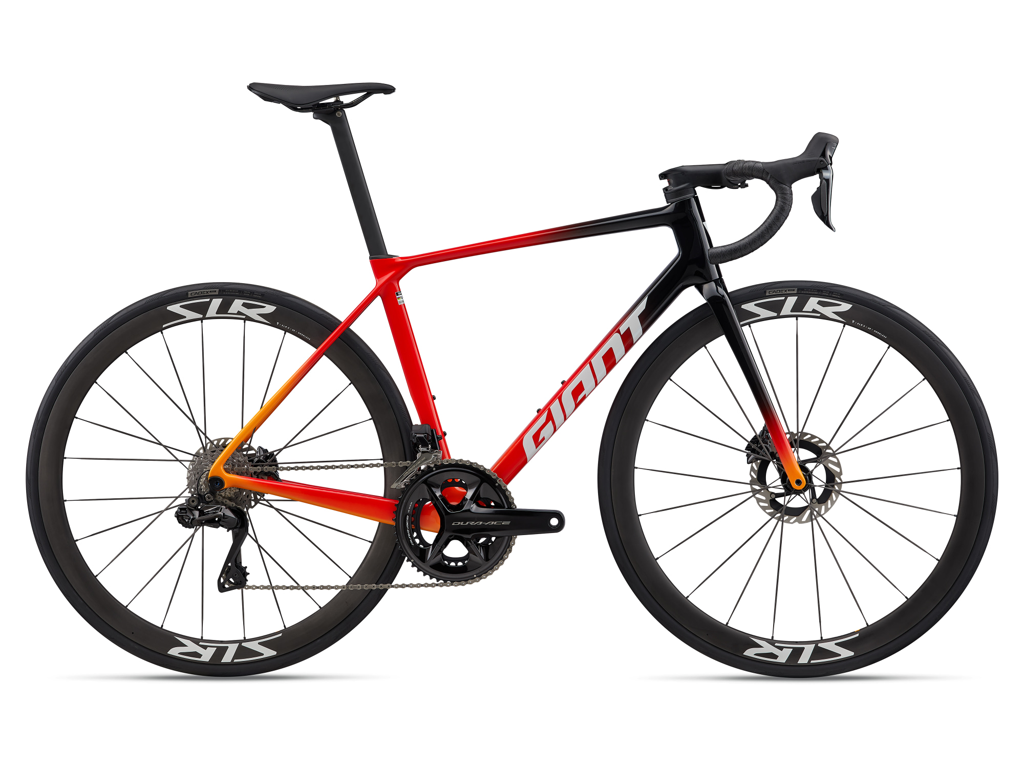Vélo route carbone Giant TCR Advanced PRO Dura-Ace en orange noir, vue côté droit