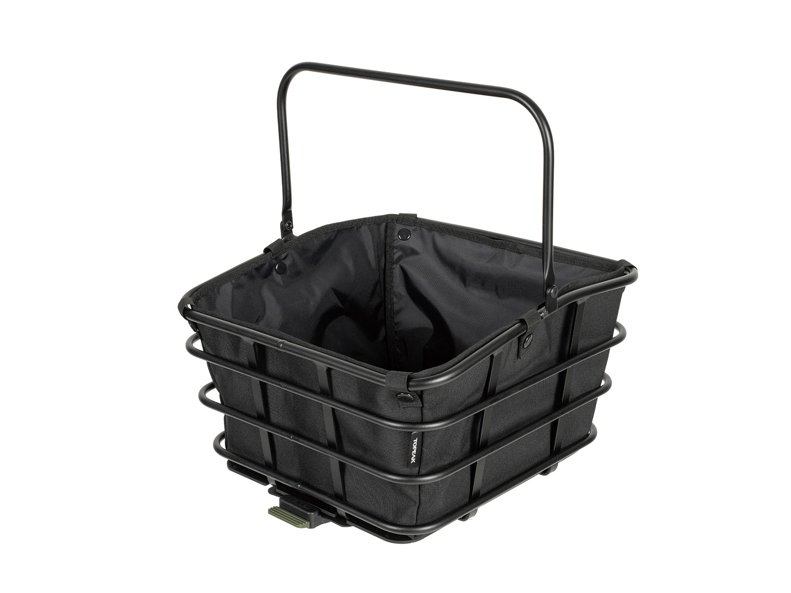 Topeak Urban Basket DX 18 Fahrradkorb in Schwarz mit Metallkorb, Tragegriff und passendem Innenpolster.