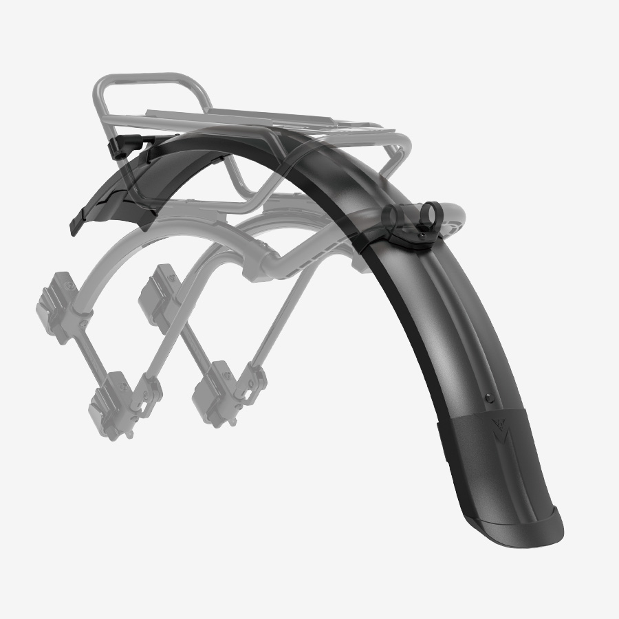  Topeak TetraRack Full Fender M2 Hinterrad-Schutzblech in Schwarz mit verstellbaren Streben und Spritzschutz.