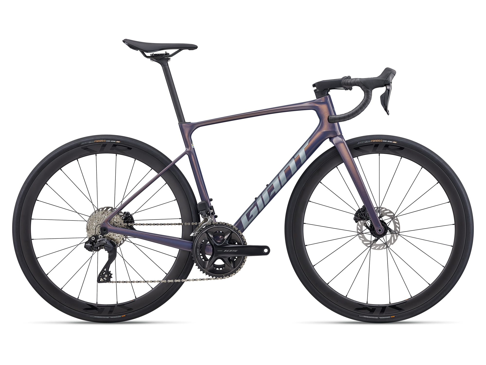 Rennrad der Marke Giant, Modell Defy Advanced 0 in dunkelaltrose metallic, Anblick von der Seite