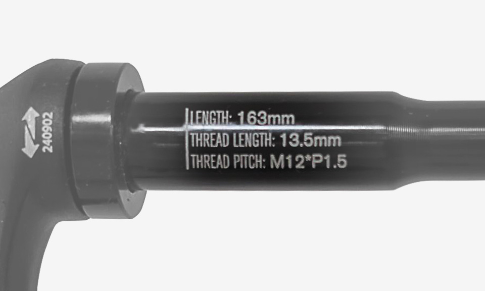 Topeak Zi-Rak Steckachse, zeigt wo die Grössenangabe  zu finden ist.