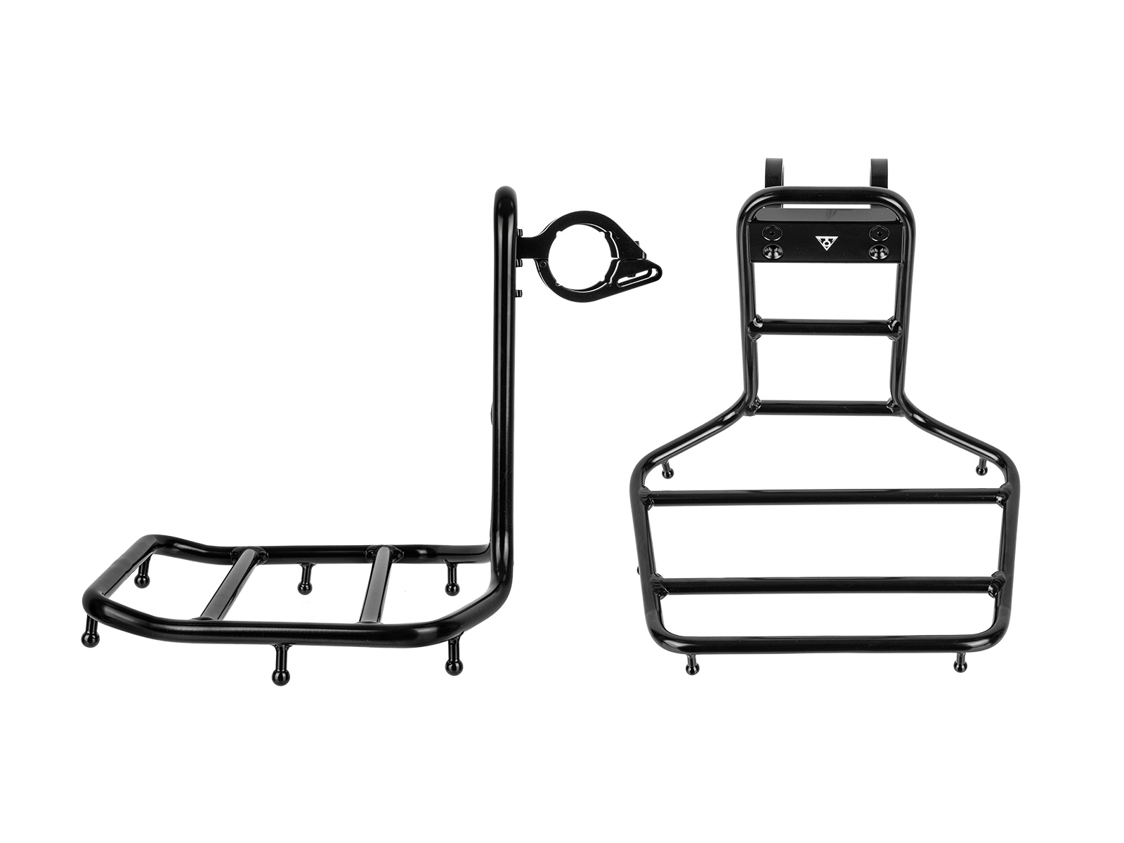 Topeak Handlebar Rack Gepäckträger für vorne in schwarz,  Ansicht von der Seite und von Vorne