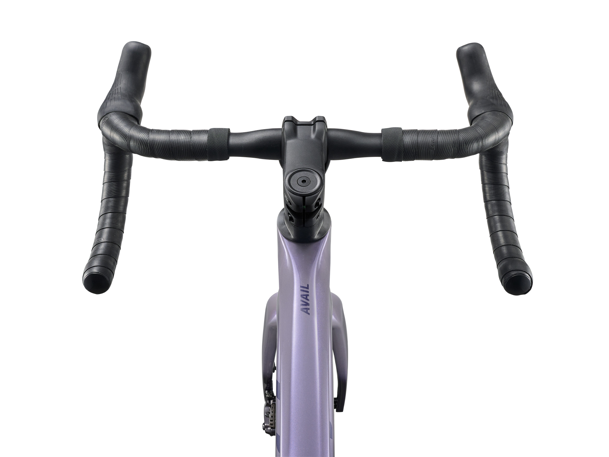 Liv Avail Advanced UI2 Rennrad in Violet Flare mit integriertem Cockpit in Frontansicht.