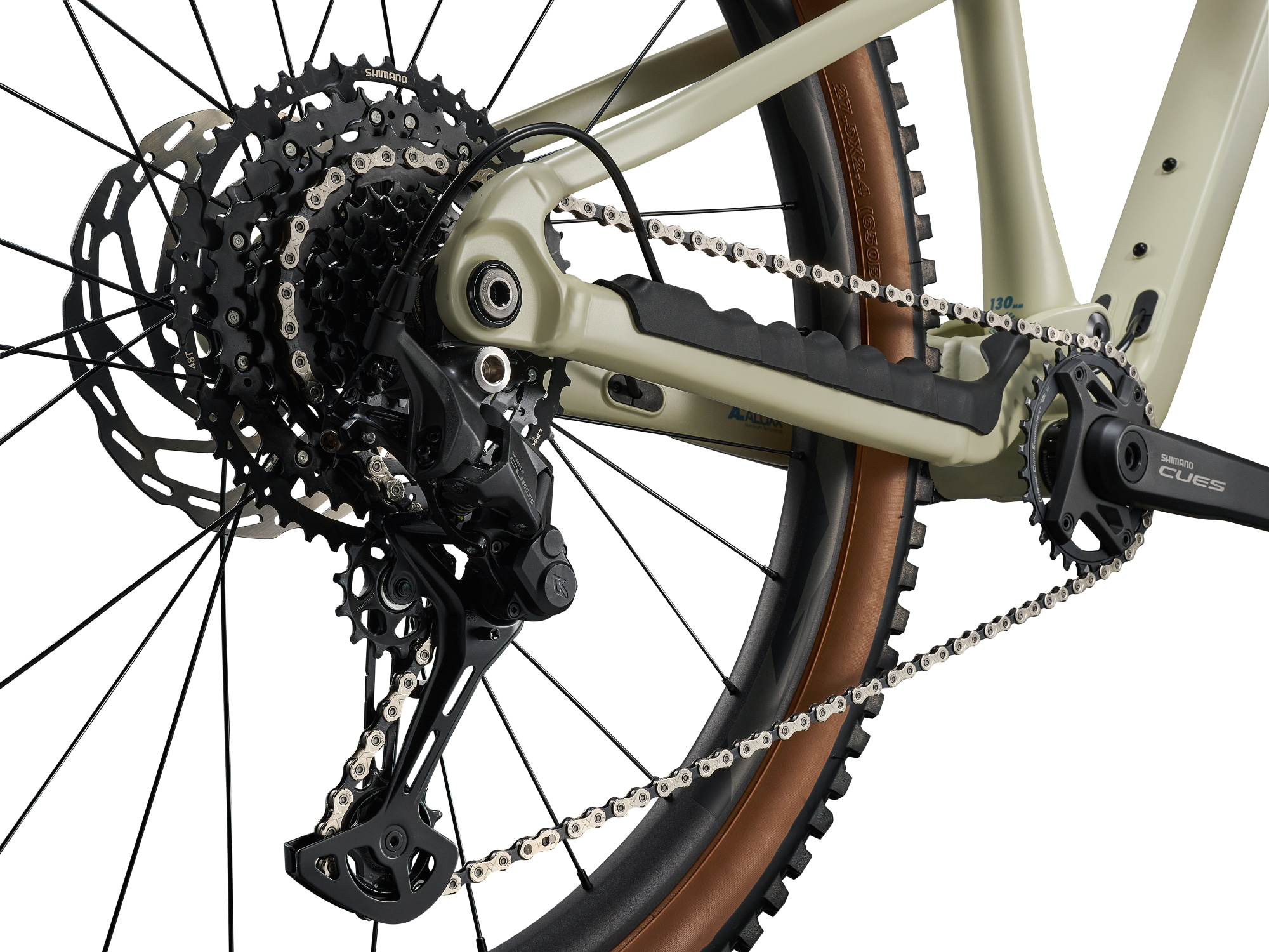 Liv Embolden Mountainbike in Pale Moss mit Shimano CUES-Antrieb und Hinterradkassette.