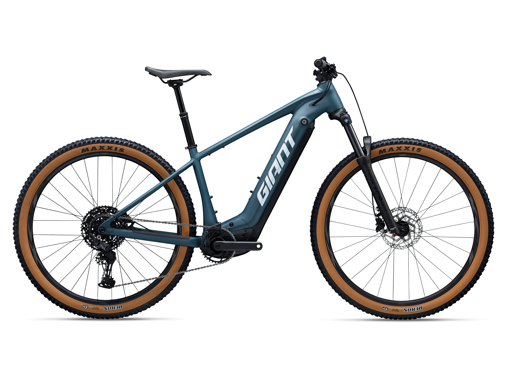 Giant E-MTB Fathom E+, Hardtail mit in dukel grün mit schwarz-braunen Reifen