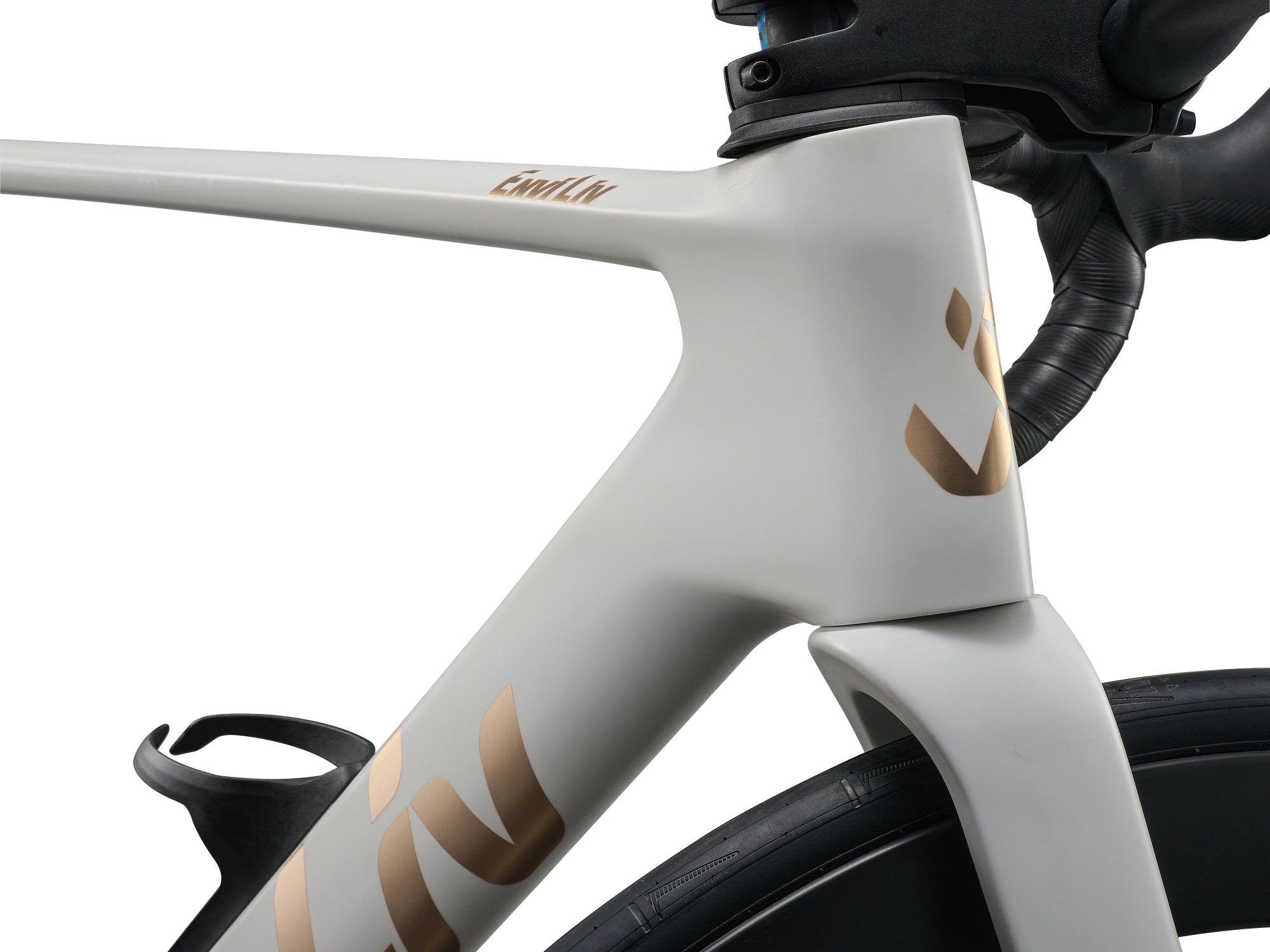 Liv Enviliv Advanced 1 Weiss mit aerodynamischem Steuerrohr und integrierter Frontpartie.