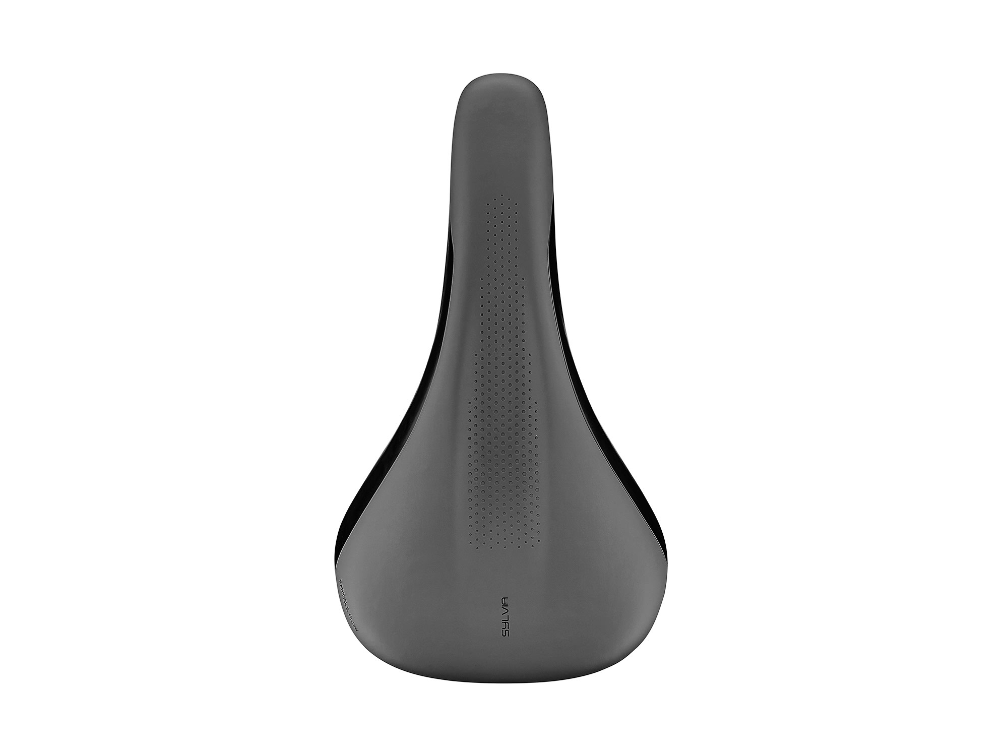 Liv Sylvia Fahrradsattel in Schwarz mit ergonomischer Form und zentraler Perforation in Draufsicht
