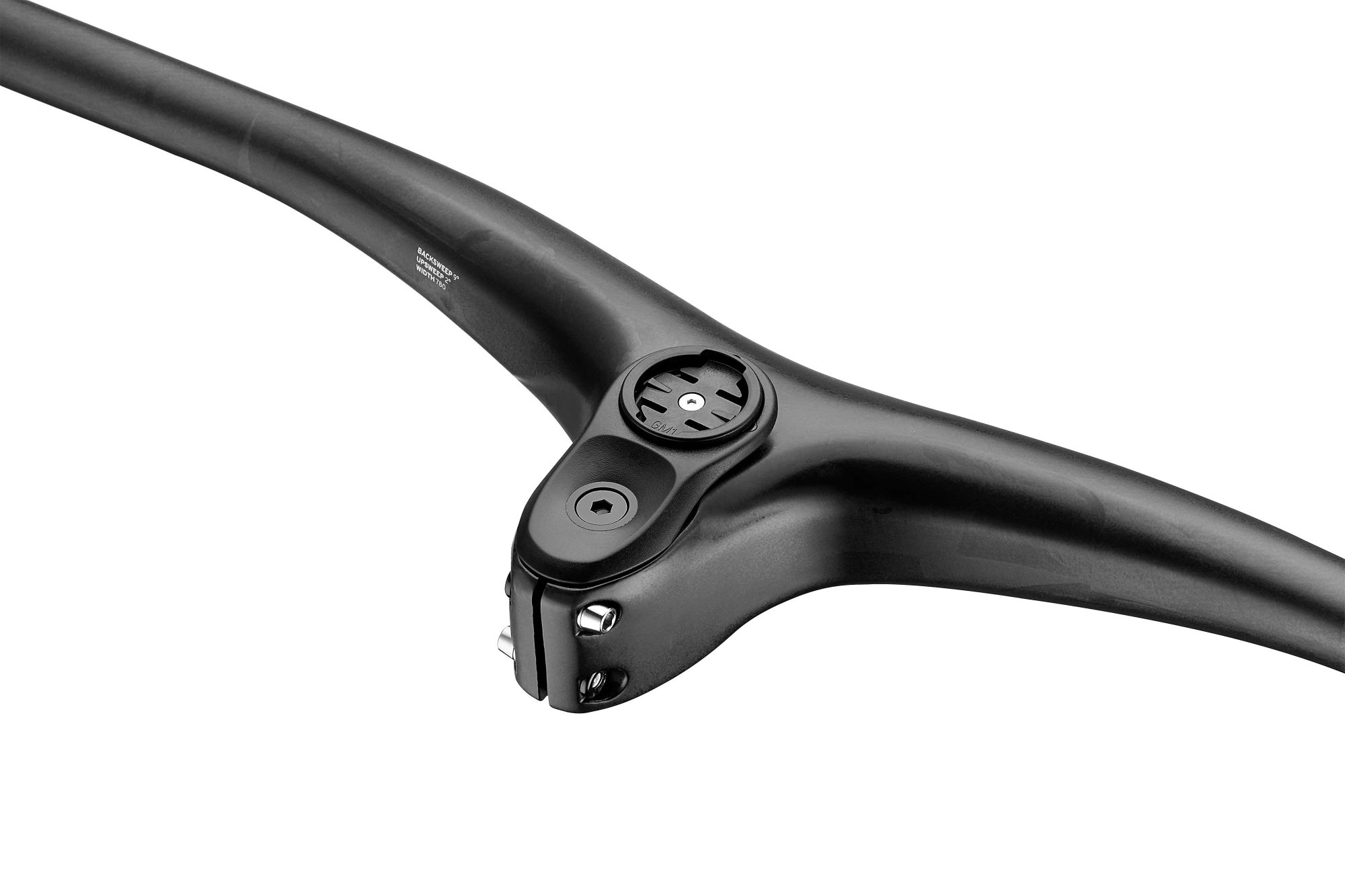  Giant Anthem Advanced SL Carbon-Lenker in Schwarz mit integrierter Vorbauklemme und Computerhalterung.