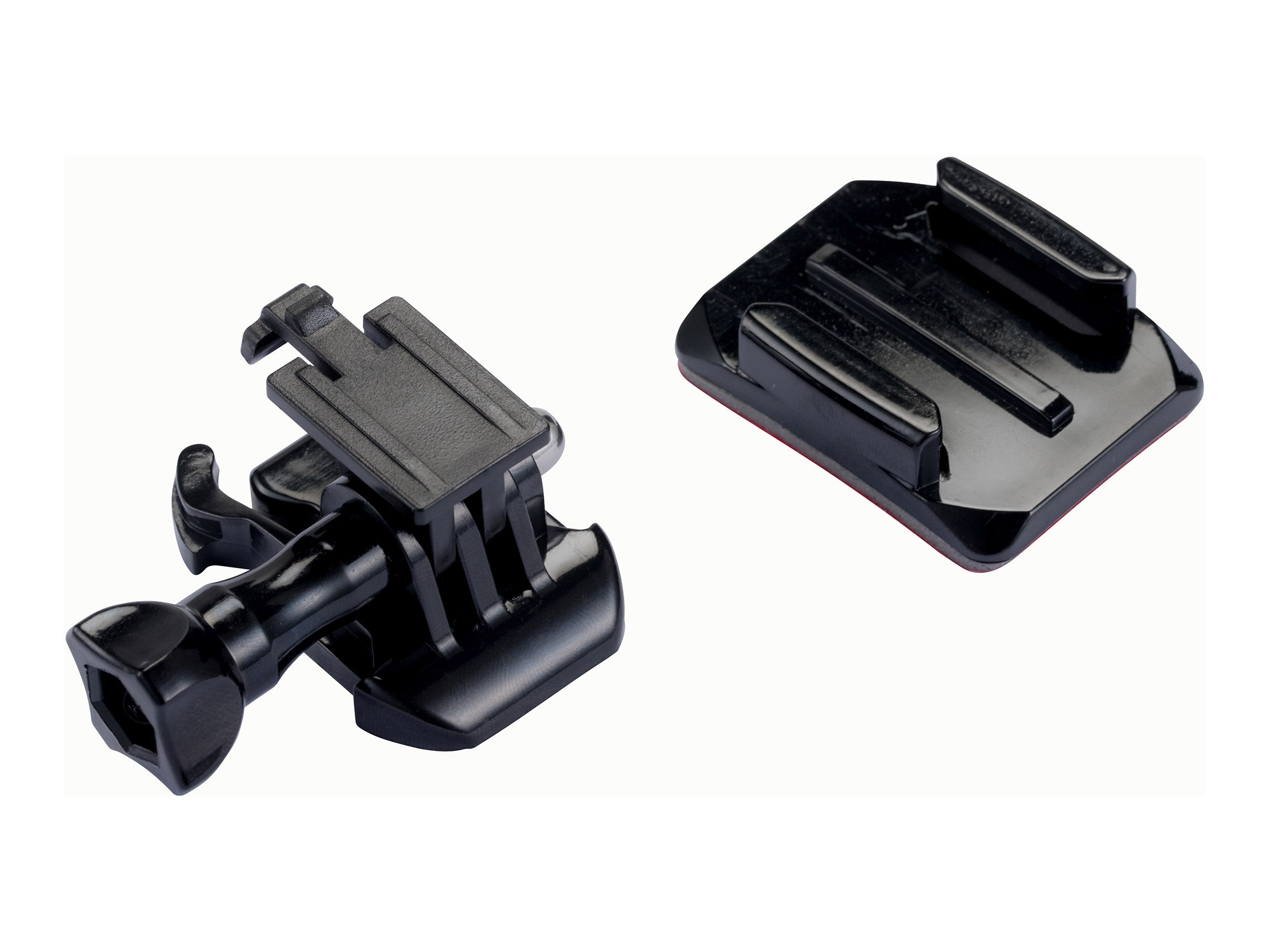 Giant Recon GoPro Halterung in Schwarz mit Klebeadapter und Befestigungsclip in Detailansicht.