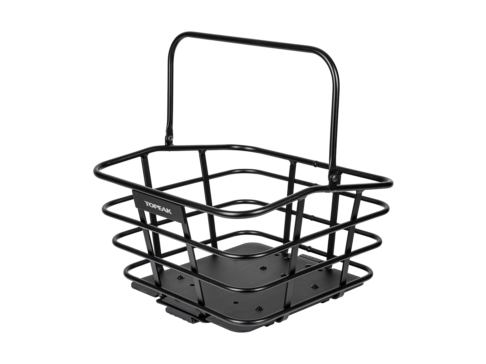 Topeak Urban Basket DX 18 Fahrradkorb in Schwarz mit Tragegriff, stabiler Metallkonstruktion und flachem Boden.