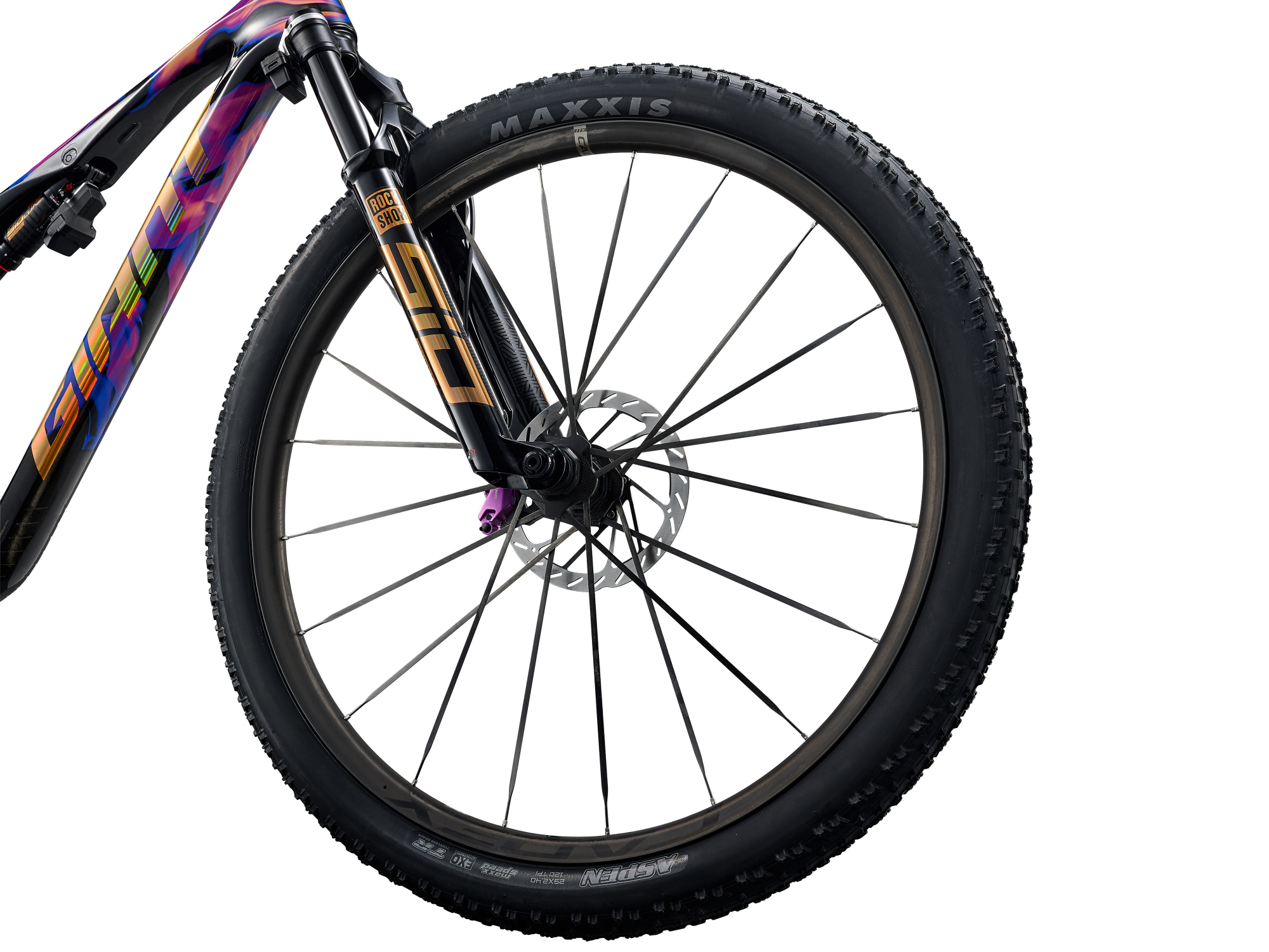 Giant Anthem Advanced SL SE Mountainbike mit Vorderrad und Scheibenbremse in Detailansicht.
