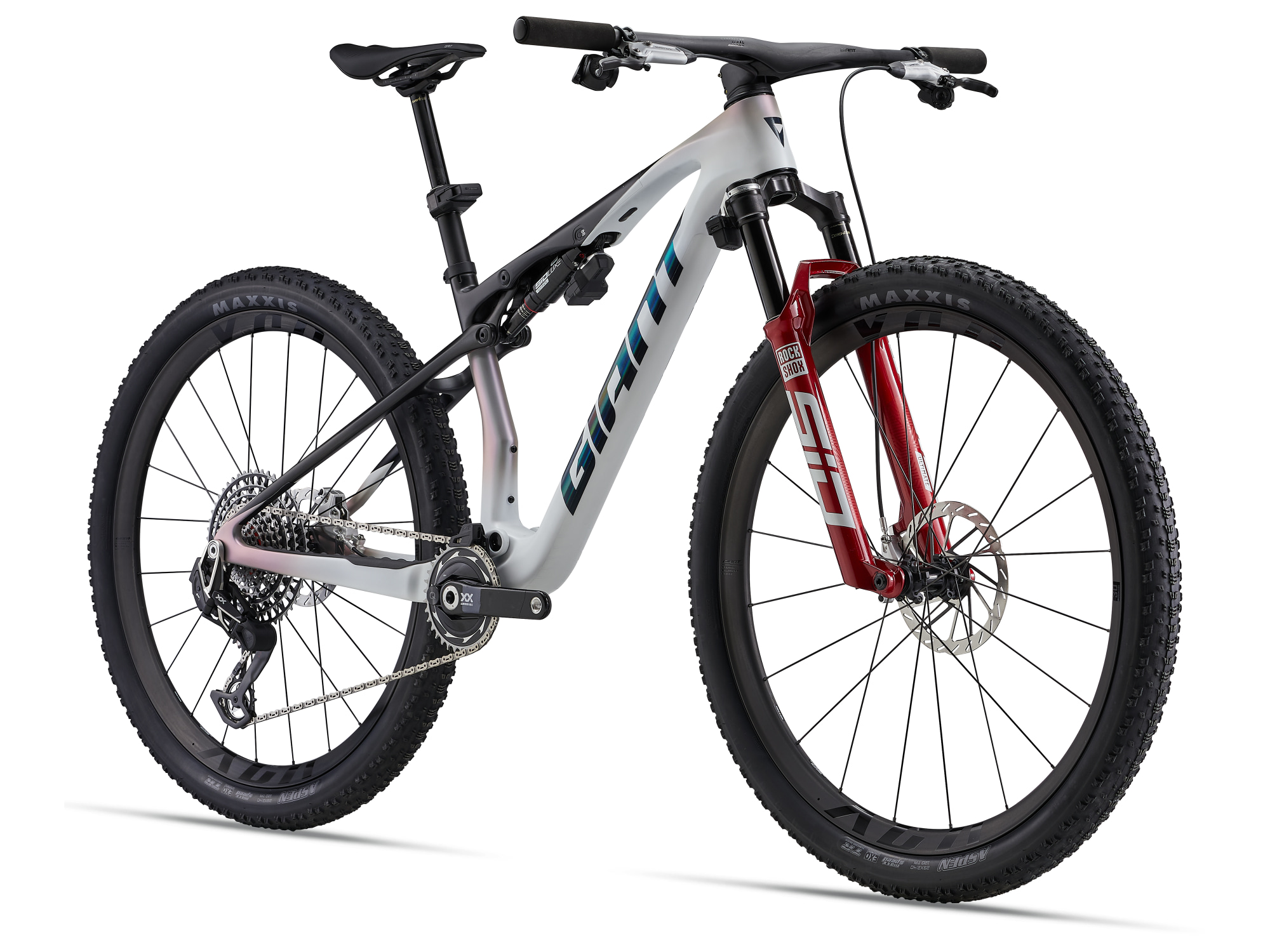 Giant Anthem Advanced SL SE MTB, Fullsuspension in weiss-schwarz, Ansicht von schräg vorne