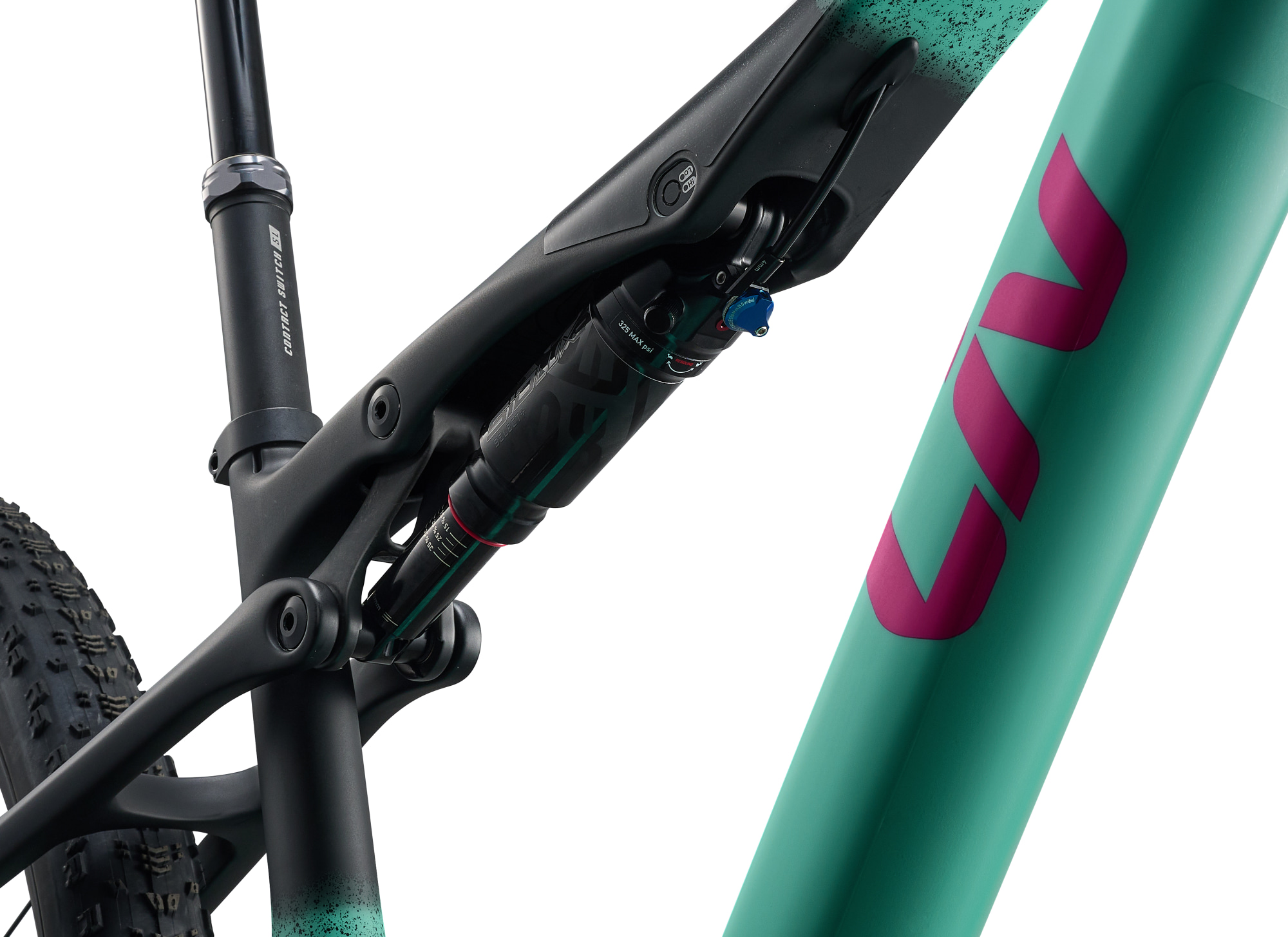 Liv Pique Advanced SL 1 Mountainbike in Lake Green mit FlexPoint Pro-Federung und Dämpfer.
